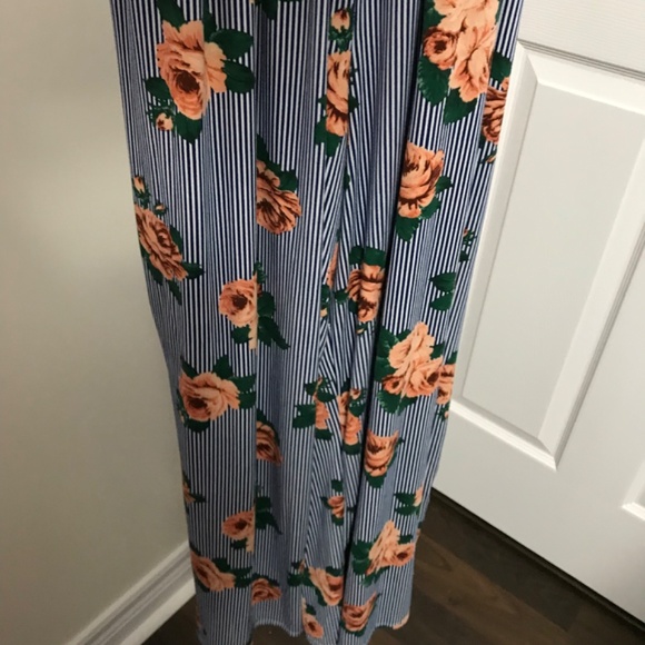 Streetwear Society Floral Stripe Wide Leg Jumpsuit M/L White Blue Orange Green - Picture 5 of 9